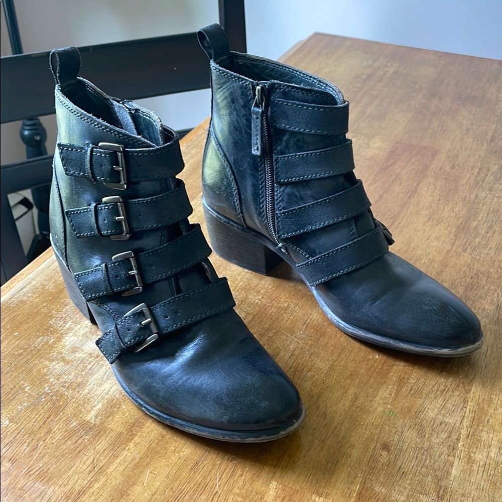 Roan Zoey Black Ankle Boots with Buckle Straps